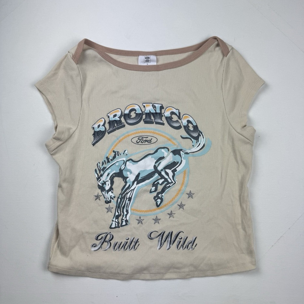 Ford Bronco Officially Licensed Built Wild Brown Women's Ribbed T-Shirt - Size L
